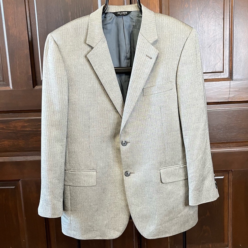 Jos A Bank Signature 43R Men's Blazer Jacket Silk/Camel Hair Herringbone Gray